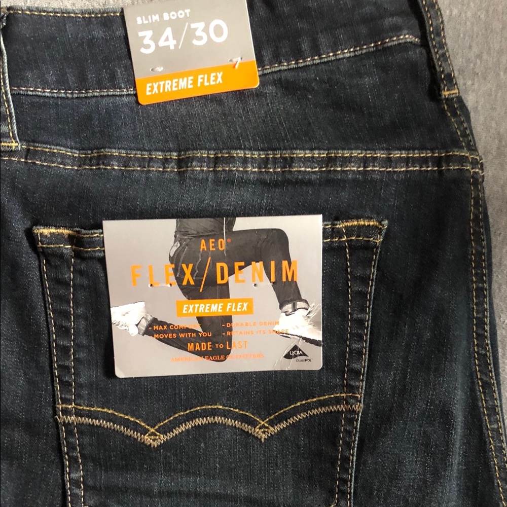 Guys. AEO. Jeans. Boot cut. Slim. Extreme Flex.
